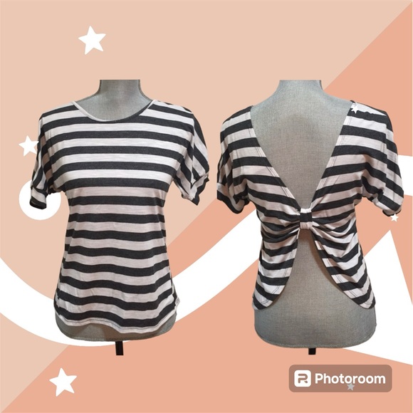 Xhilaration Tops - XHILARATION Dark Gray and Cream Striped Top